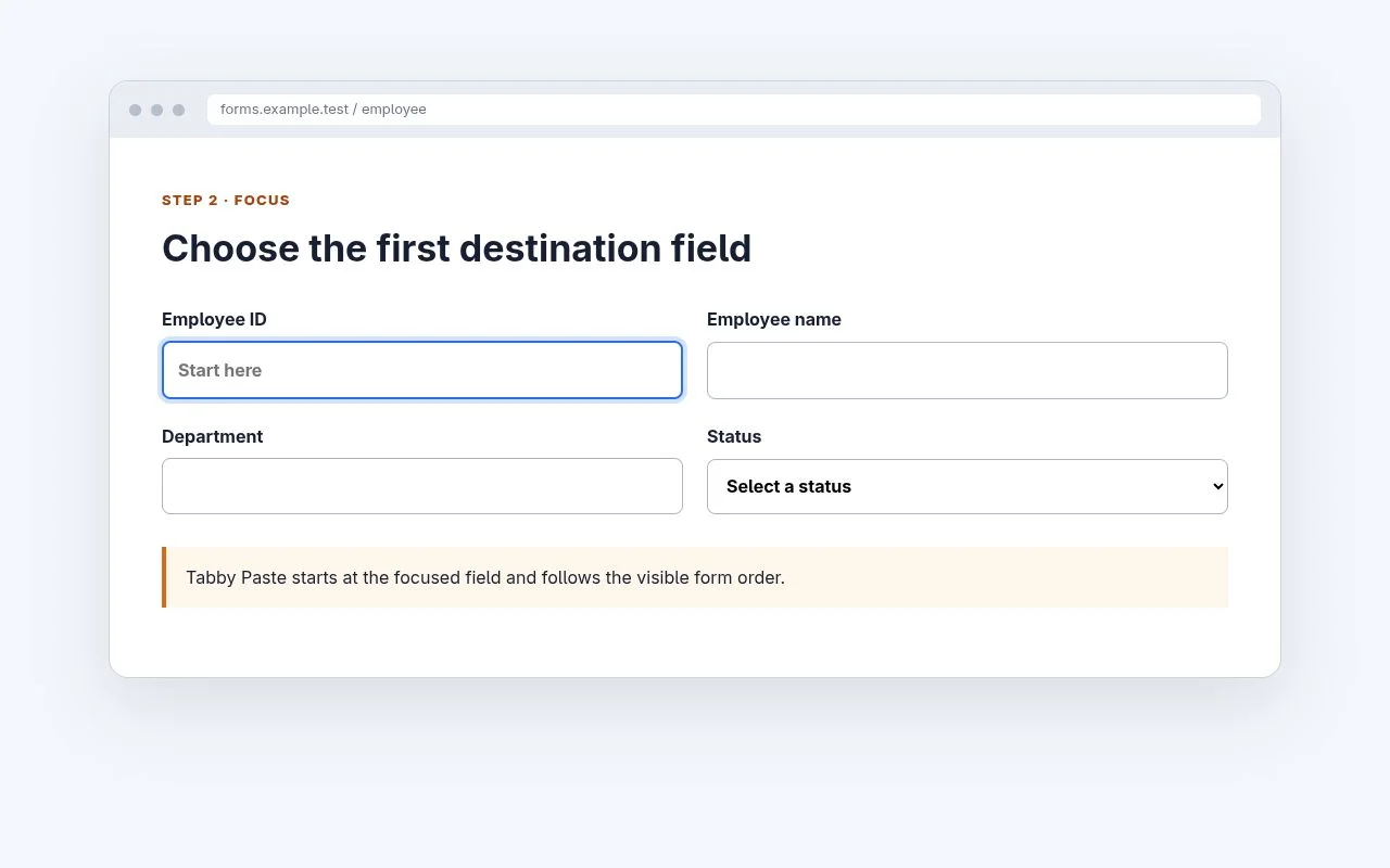 The first field focused in a sample form