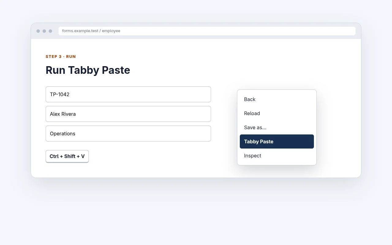 Tabby Paste in a browser context menu