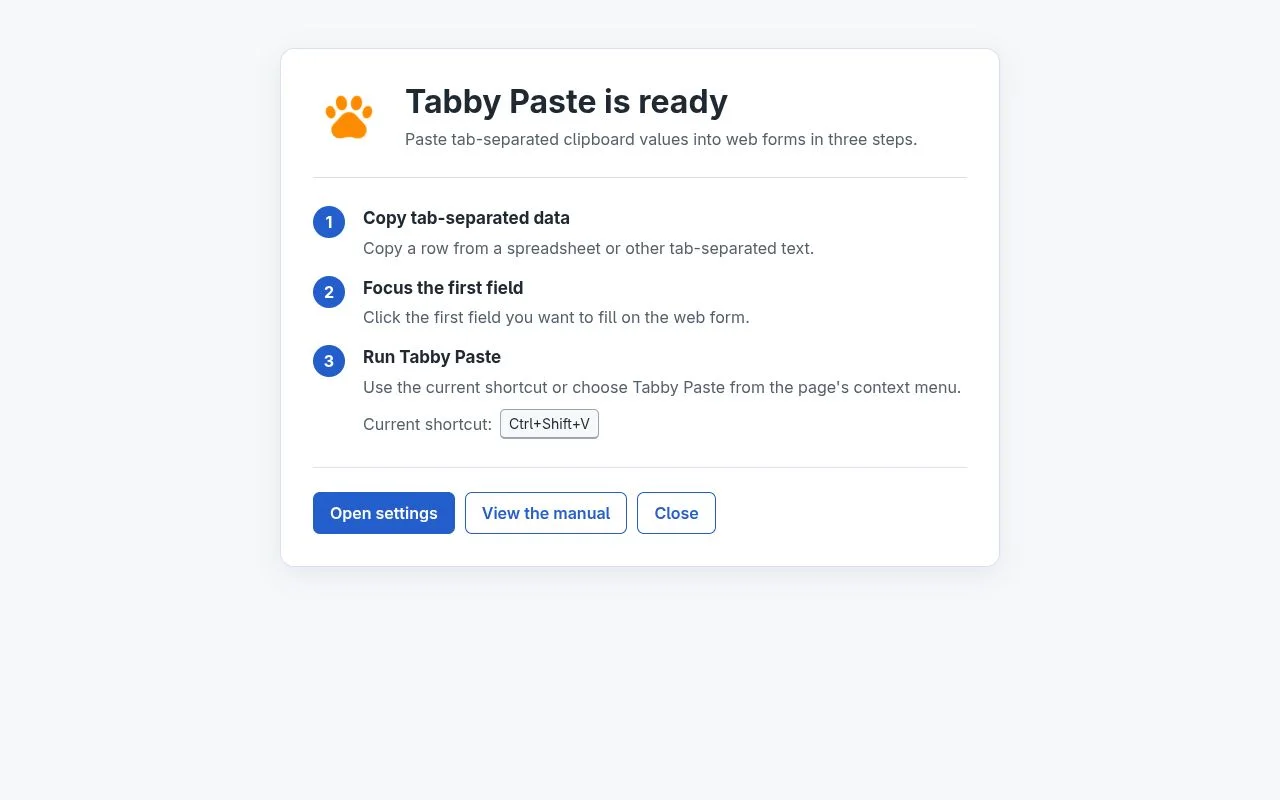 Tabby Paste welcome page